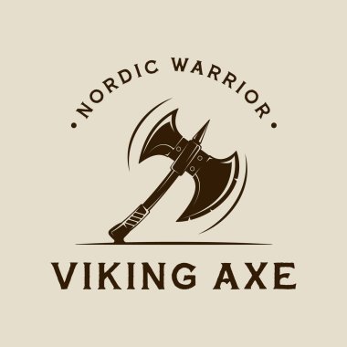 Viking baltası logo vektör vintage illüstrasyon şablon ikon grafik tasarımı. İskandinav savaşçı silah işareti ve fantezi hikayesi ya da tipografi tarzı retro konsepte sahip şirket sembolü