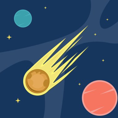 Kuyrukluyıldız gezegen vektör illüstrasyon şablonu grafik tasarımı etrafında. Astronomi ve bilim teknolojisi için yıldızlarla dış uzay araştırmaları.