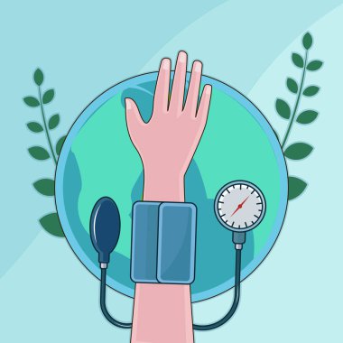 Kan basıncı ölçüm vektör çizim şablonu grafik tasarımı. Düz bir geçmişe sahip sağlık fikri için Tıbbi İnceleme ve Teşhis