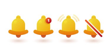 Bildirim çanları simgeleri. Mobil uygulama mesajı uyarısı, telefon uygulaması bildirim, dikkat ve dikkat sembolü. Vektör madde simgesi izole edildi.