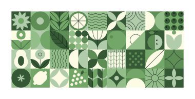 Geometrik doğal desen. Soyut gıda bitkisi basit şekil, minimum ekolojik tarım konsepti. Vektör illüstrasyonu.