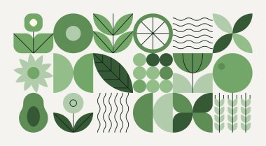 Geometrik doğal desen. Soyut meyve yaprağı bitkisi basit şekil, minimum çiçek tarımı konsepti. Vektör pankartı.