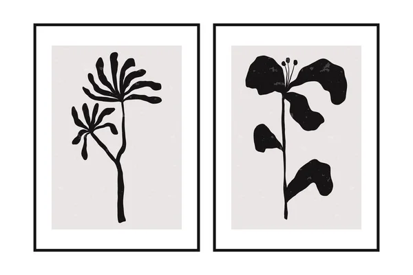 植物性ポスター 要旨花現代的なBohoアートプリントデザイン 最小限の現代的な壁の装飾 ベクトル分離集合 — ストックベクタ