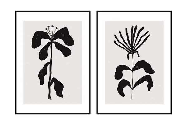 植物画プリント 要旨花現代的なBohoポスターデザイン 最小限の現代的な壁の装飾 ベクトル分離集合 — ストックベクタ