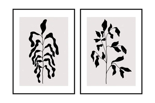 植物性ポスター 抽象的な花の枝現代的なBohoアートプリント 最小限の現代的な壁の装飾 ベクトルリーフセット — ストックベクタ