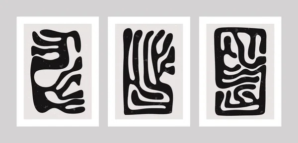Soyut Minimal Yosun Poster Seti Modern Geometrik Yosun Şekilleri Matisse — Stok Vektör