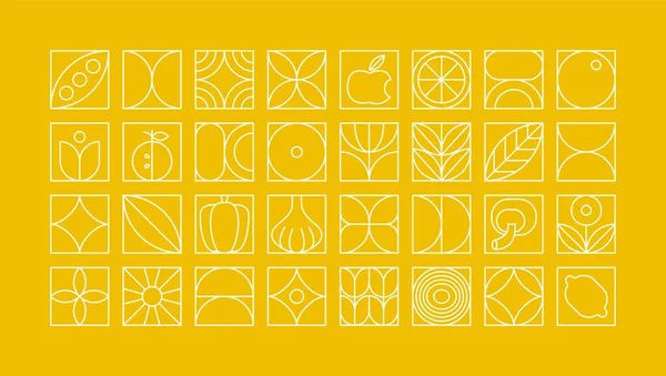 Геометрический Рисунок Пищи Линейка Натуральных Фруктовых Овощей Дизайн Фирменного Стиля — стоковый вектор