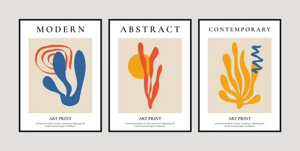 Współczesne Plakaty Kwiatowe Abstrakcyjne Minimalistyczne Plakaty Elementami Kwiatowymi Modny Design — Wektor stockowy