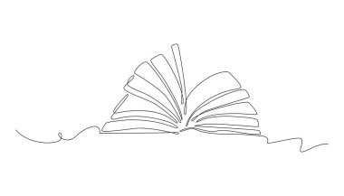 Birinci satır çizimini aç. Kitap sayfalarının sürekli taslağı okul eğitimi konseptine kadar uzanıyor. Vektör karalama çizimi.