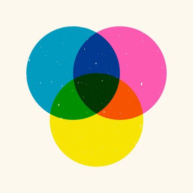 Geometrik yuvarlak elementler risograf etkisi. Minimalist basit soyut duoton dairesi riso izine şekil verir. Vektör tasarımı.