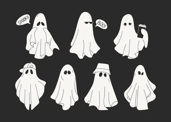 Des Fantômes Halloween Mignons Monstres Effrayants Tissu Tromper Traiter Les — Image vectorielle