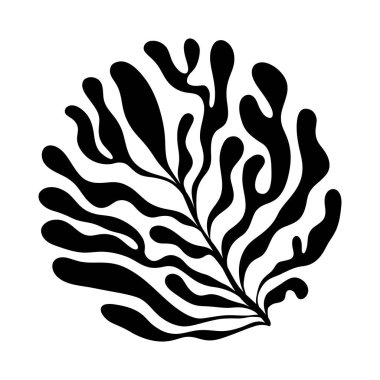 Soyut mercan şekli. Minimum organik mercan silueti, yuvarlak alg botanik formu, basit çiçek süsleme unsuru, modern saf dalgalı deniz bitkisi. Vektör yosun çizimi.