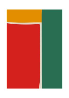 Modern soyut poster. Basit dinamik renkli şekillere sahip minimal geometrik çağdaş tasarım, modaya uygun Bauhaus tarzı. Vektör pankartı.