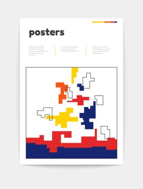 Swiss geometric poster. Modern minimalist grid layout with abstract bauhaus shapes, contemporary brutalism art cover design. Vector illustration. clipart