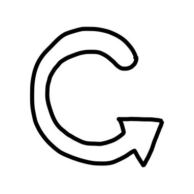 Doodle çemberi oku. El çizimi yuvarlak kalem yön işareti, beyaz arka planda izole edilmiş basit siyah çizgili işaret levhası. Vektör illüstrasyonu.