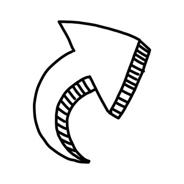 El çizilmiş ok. Kabataslak mürekkep işaretçisi işareti, grafik tasarım için basit saf çizgi elemanı, antika dekoratif sembol. Vektör izole illüstrasyonu.