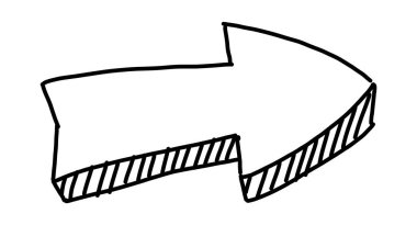 El çizimi ok simgesi. Karalama işaretçisi, saf çizgi basit dekoratif öğe. Vektör izole illüstrasyonu.