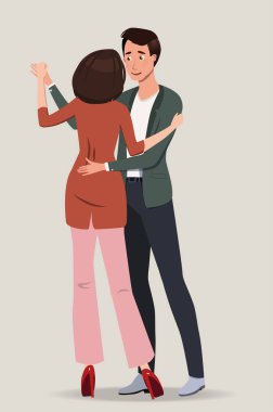 Figures of dancing people on a neutral gray background.