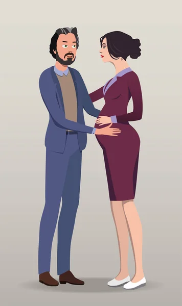 Husband Hugs His Pregnant Wife Stomach Look Each Other 로열티 프리 스톡 일러스트레이션