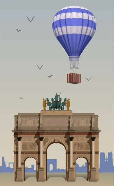 Balão Quente Voa Sobre Arco Triunfal Acima Praça Carruzel —  Vetores de Stock