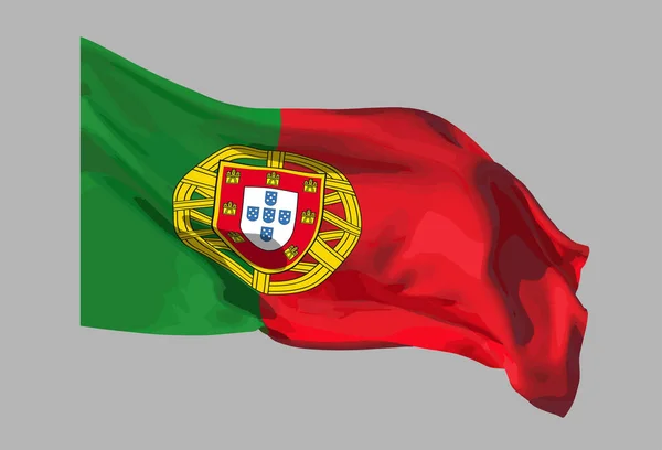 Drapeau Portugal Agitant Dans Vent Avec Les Armoiries Sur Fond — Image vectorielle