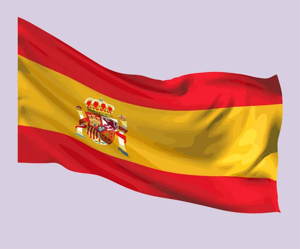 Летящий Испанский Флаг Нейтральном Фоне Желто Фиолетовый Флаг Гербом — стоковый вектор