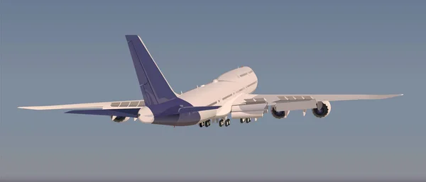 Een Vliegtuig Met Vier Turbines Vliegt Tegen Een Blauwe Lucht — Stockvector