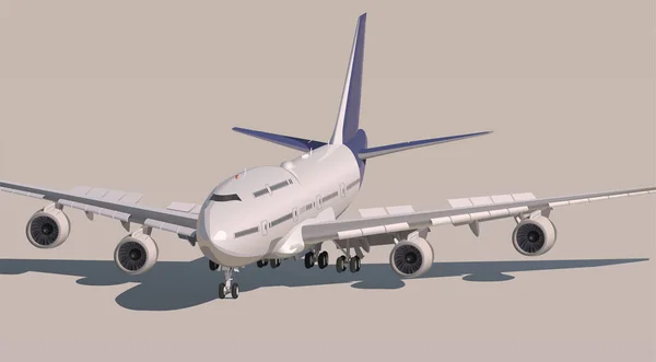 Avion Avec Quatre Turbines Tient Sur Piste Illuminé Par Soleil — Image vectorielle