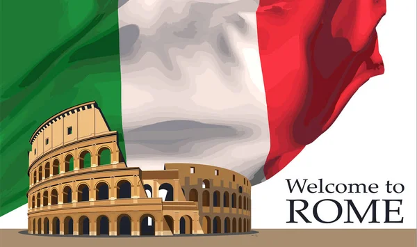 Tegen Achtergrond Van Italiaanse Vlag Ruïnes Van Het Romeinse Colosseum Stockvector