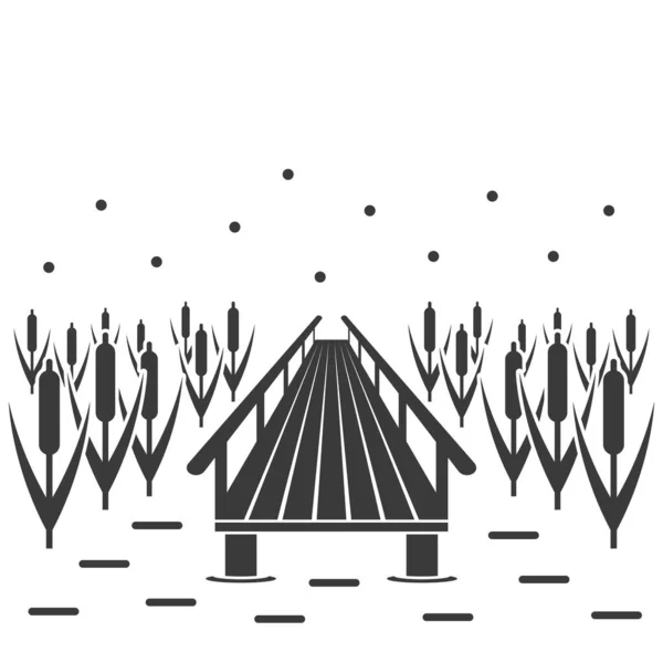 Ponte Del Pescatore Icona Glifo Stagno Isolata Sfondo Bianco Illustrazione — Vettoriale Stock