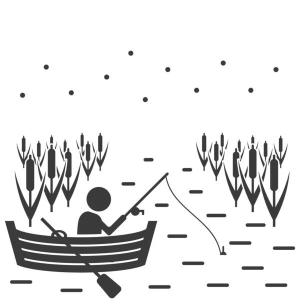 Pescatore Icona Glifo Barca Isolato Sfondo Bianco Illustrazione Vettoriale — Vettoriale Stock
