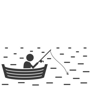 Fisherman on a boat glyph icon isolated on white background.Vector illustration.