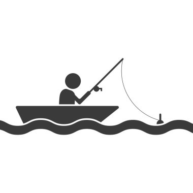 Fisherman on a boat glyph icon isolated on white background.Vector illustration.