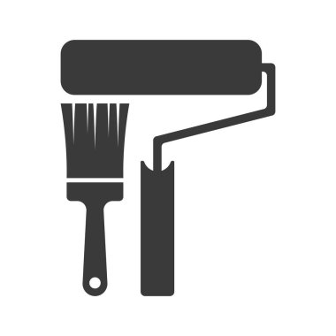 Boya fırçası ve boya silindiri sembolü beyaz arkaplanda izole edildi. Vektör illüstrasyonu.