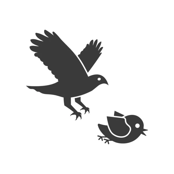 Великий Птах Здобичі Полювання Маленького Пташиного Гліфа Ізольовані Білому Тлі — стоковий вектор