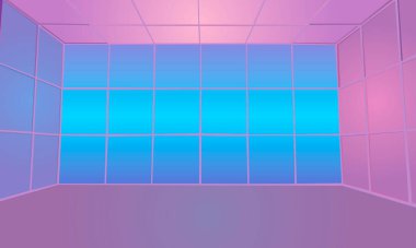 vector illustration depicting a room decorated in pink and purple tones for decorating the interiors of offices and stages, as well as for creating other illustrations