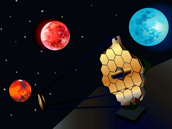 Illustration Vectorielle Représentant Télescope Moderne Des Planètes Dans Espace Pour — Image vectorielle