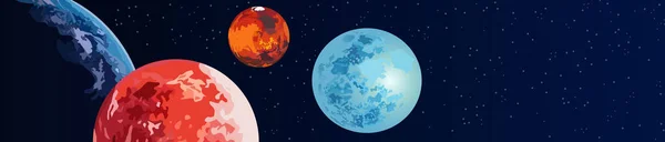 Цветная Векторная Иллюстрация Изображающая Планеты Космосе Качестве Декоративной Горизонтальной Панорамы — стоковый вектор