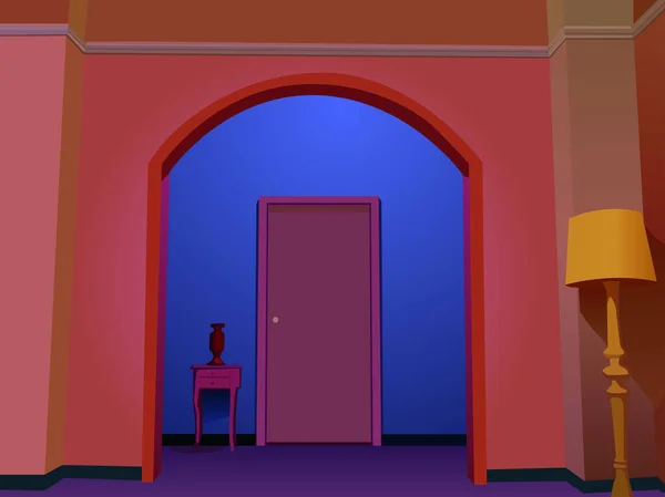 室内装飾のための黄色と青の色合いのドアを持つ廊下の内部を描いたベクトルイラストや舞台やスタジオの装飾を作成します — ストックベクタ