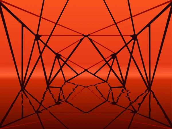オレンジ色のベクトル図は インテリアデザイン ステージ スタジオの日没の色を背景に抽象的なスチール構造を描いたものです — ストックベクタ