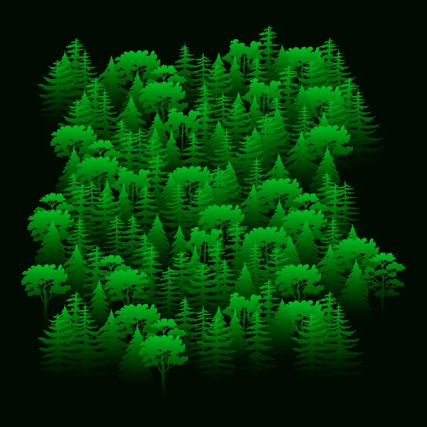 バナーやポストカードのプリントやエコスタイルのインテリアやシーンのためのジューシーな緑の色合いの背景として森を描いたベクトルイラスト — ストックベクタ