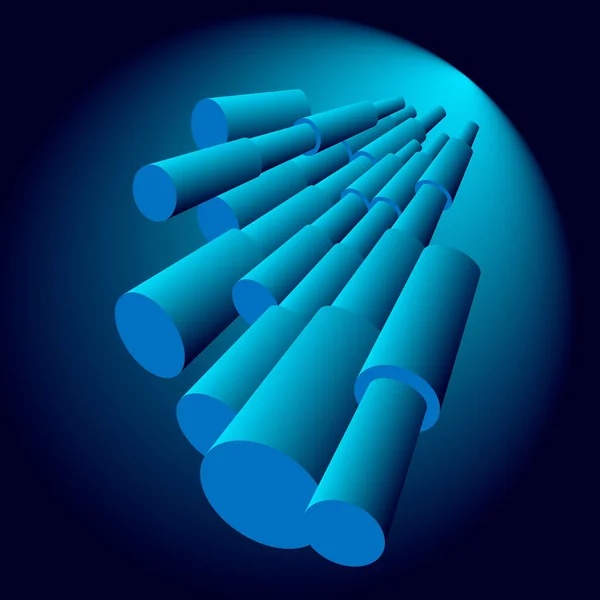 抽象的なボリュームベクトル図は 抽象的なスタイルで部屋 スタジオのインテリアデザインのための青いトーンで空間内の円筒形を描いた — ストックベクタ