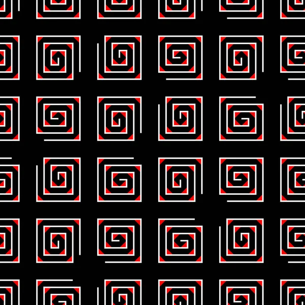 Бесшовный Векторный Узор Изображением Стилизованных Красно Белых Квадратов Черном Фоне — стоковый вектор
