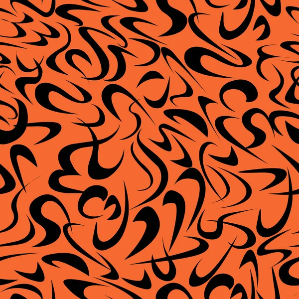 Бесшовный Абстрактный Векторный Рисунок Течения Различных Форм Черном Оранжевом Фоне — стоковый вектор