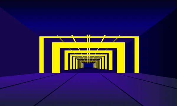 クラブやスタジオやステージのインテリアデザインのための青と黄色の色で仮想トンネルを描いたベクトルイラスト — ストックベクタ