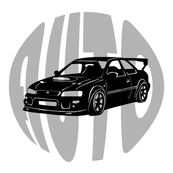 black and white vector illustration with a silhouette of a sports car as a symbol of motorsport for prints on cards, banners, posters and decoration in a sporty style