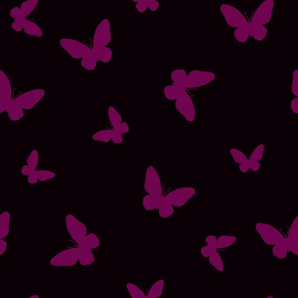 Patrón Sin Costuras Tonos Oscuros Rosados Imágenes Siluetas Mariposa Para — Vector de stock