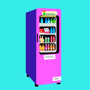 kart, pankart ve tabela tasarımı için bir otomat sadeleştirilmiş resmi ile renk vektör illüstrasyonu