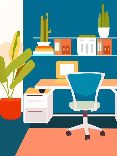 Ilustração Vetorial Colorida Retratando Interior Uma Sala Com Espaço Trabalho — Vetor de Stock