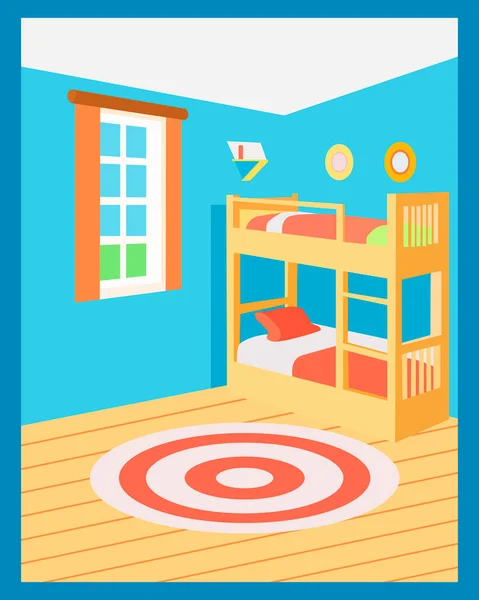 Цветовая Векторная Иллюстрация Изображающая Интерьер Детской Спальни Двухъярусной Кроватью Мультипликационном — стоковый вектор